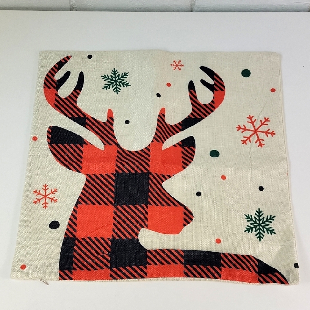 Festive Reindeer Plaid Pillow Cover 18" X 18"